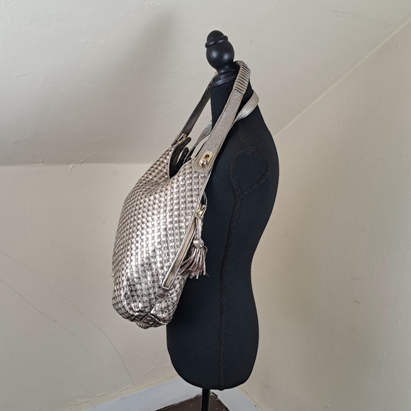Elliott Lucca Hobo Bag Metallic Gold & Silver Braided Leather Purse - Picture 3 of 14